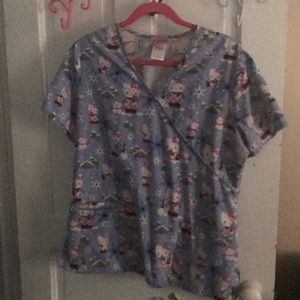 Winter theme hello kitty scrub top